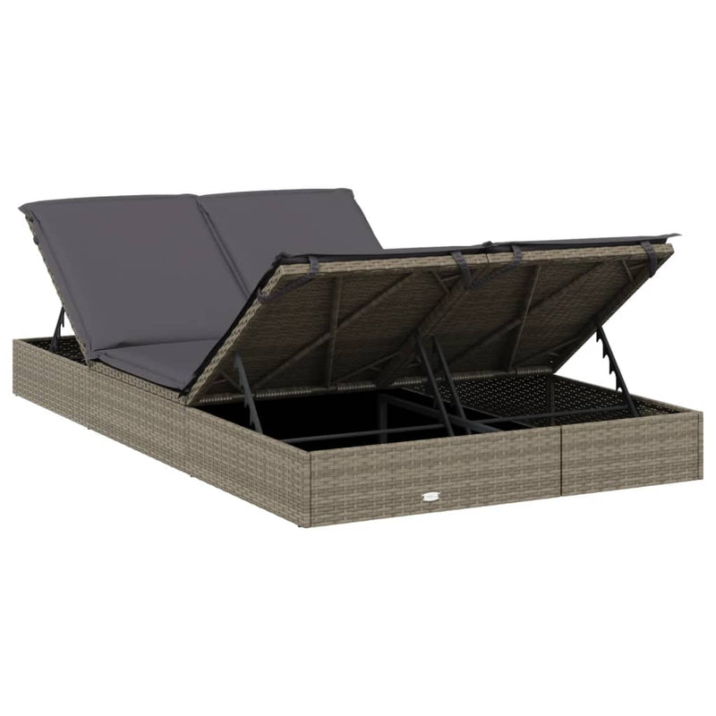 2-Person Sunbed with Cushions Grey Poly Rattan Payday Deals