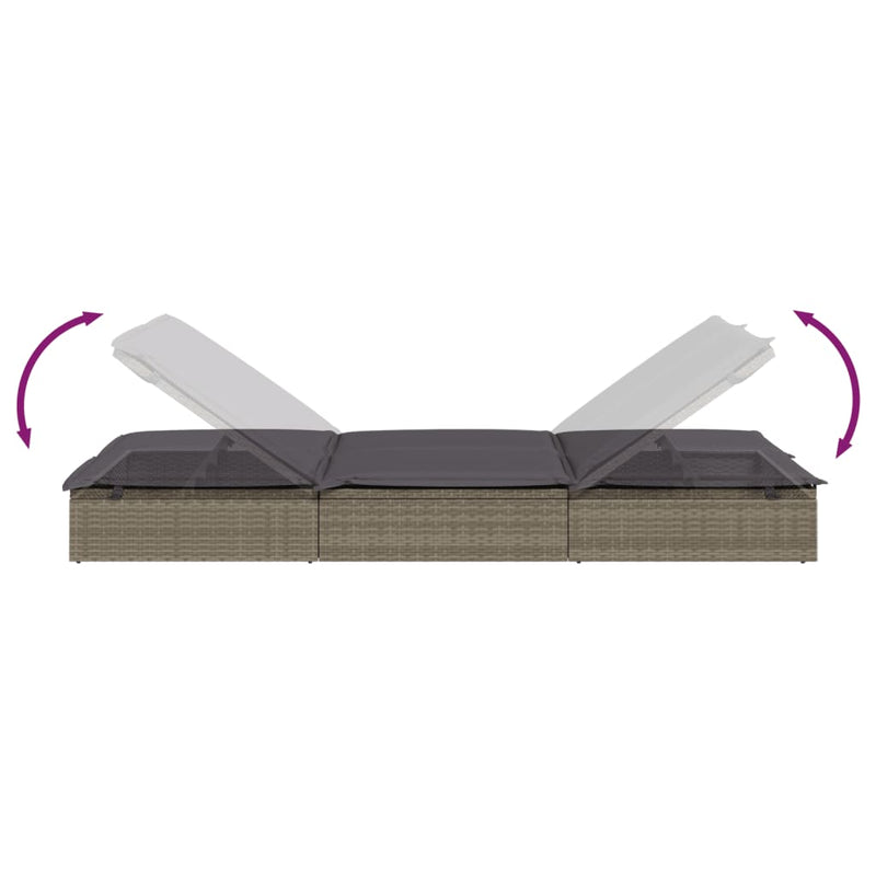 2-Person Sunbed with Cushions Grey Poly Rattan Payday Deals