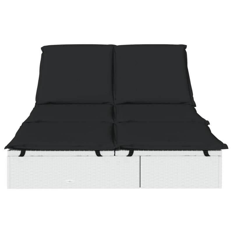2-Person Sunbed with Cushions White Poly Rattan Payday Deals