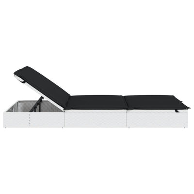 2-Person Sunbed with Cushions White Poly Rattan Payday Deals