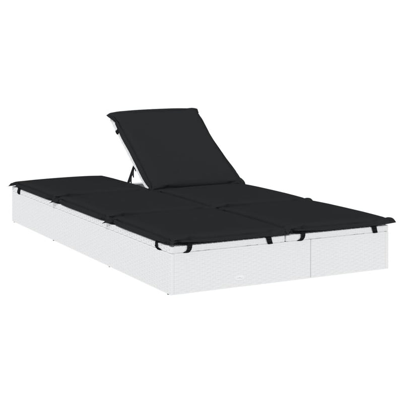 2-Person Sunbed with Cushions White Poly Rattan Payday Deals