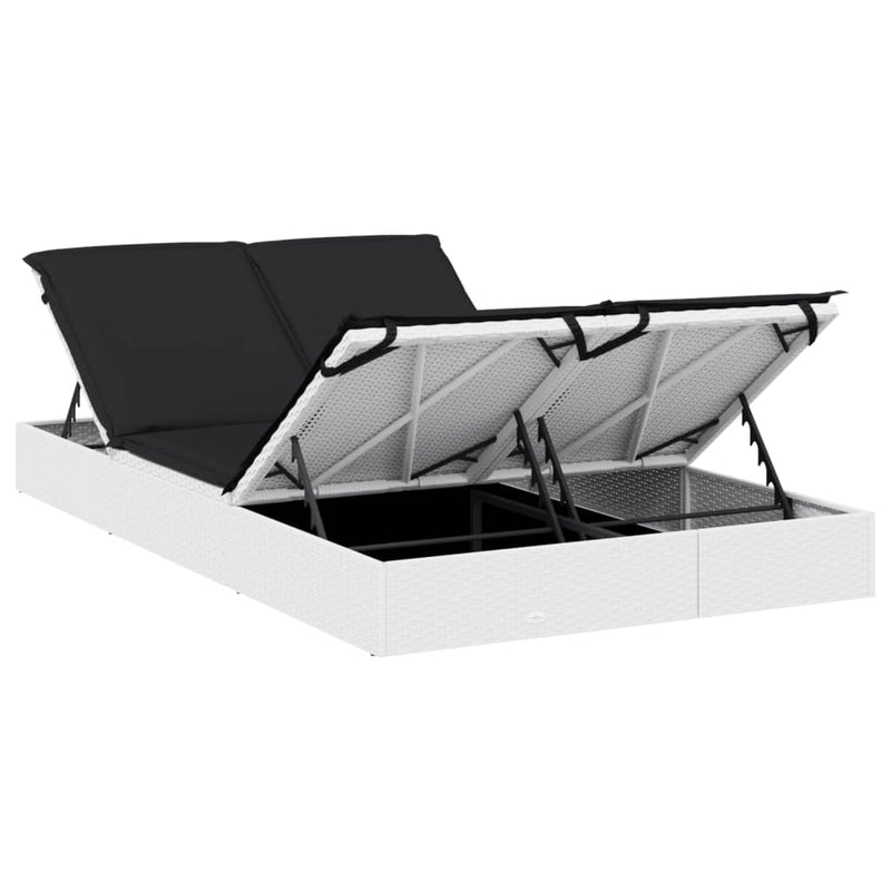2-Person Sunbed with Cushions White Poly Rattan Payday Deals