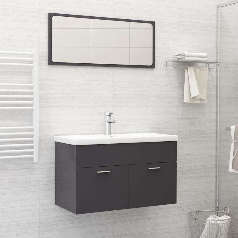 2 Piece Bathroom Furniture Set High Gloss Grey Engineered Wood Payday Deals