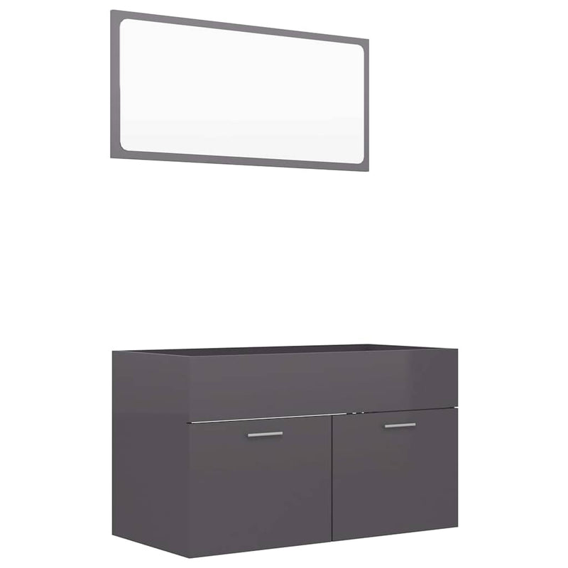 2 Piece Bathroom Furniture Set High Gloss Grey Engineered Wood Payday Deals