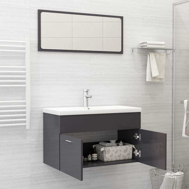 2 Piece Bathroom Furniture Set High Gloss Grey Engineered Wood Payday Deals