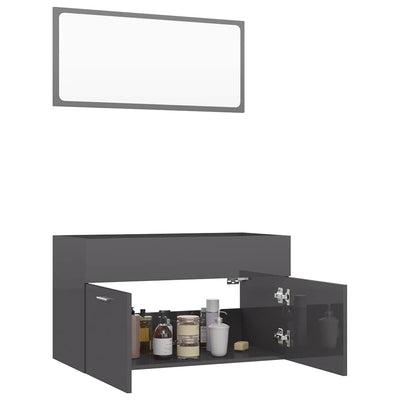 2 Piece Bathroom Furniture Set High Gloss Grey Engineered Wood Payday Deals