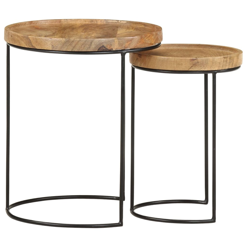 2 Piece Coffee Table Set Solid Mango Wood and Steel Payday Deals