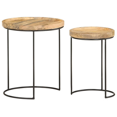 2 Piece Coffee Table Set Solid Mango Wood and Steel Payday Deals
