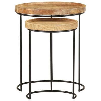 2 Piece Coffee Table Set Solid Mango Wood and Steel Payday Deals