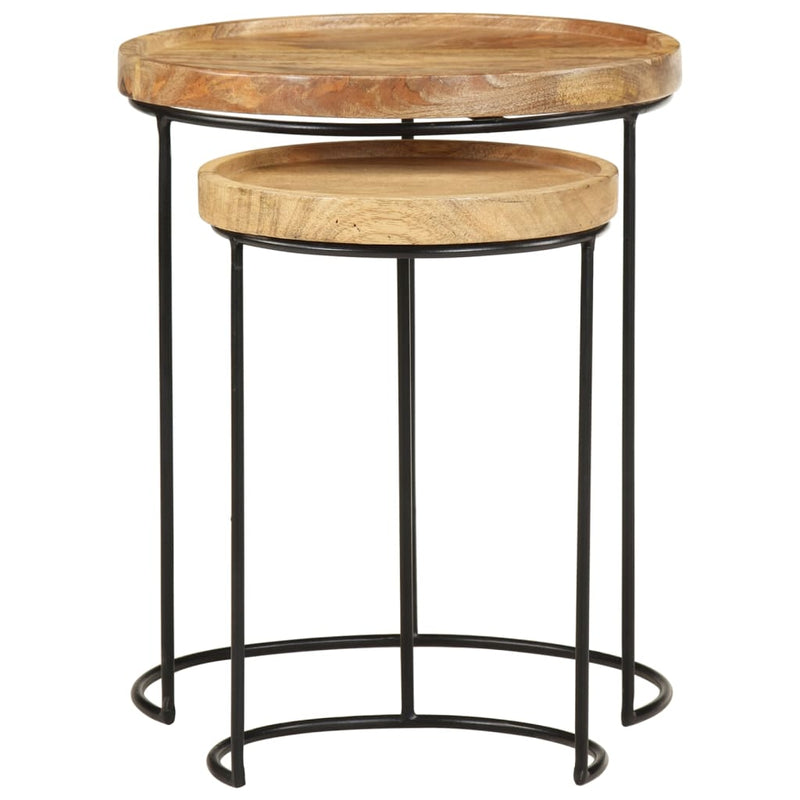 2 Piece Coffee Table Set Solid Mango Wood and Steel Payday Deals