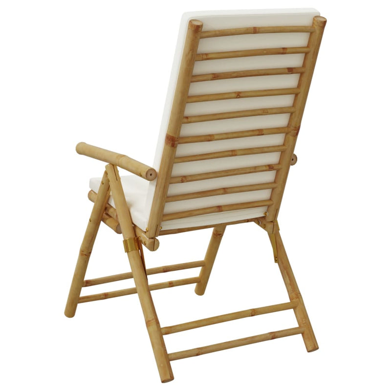 2 Piece Folding Bistro Chairs with Cream White Cushions Bamboo Payday Deals