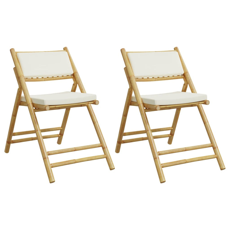 2 Piece Folding Bistro Chairs with Cream White Cushions Bamboo Payday Deals