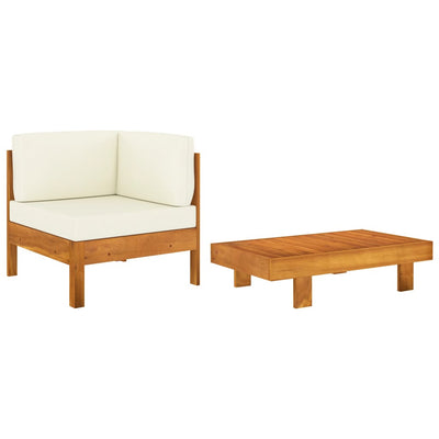 2 Piece Garden Lounge Set with Cream White Cushions Acacia Wood Payday Deals