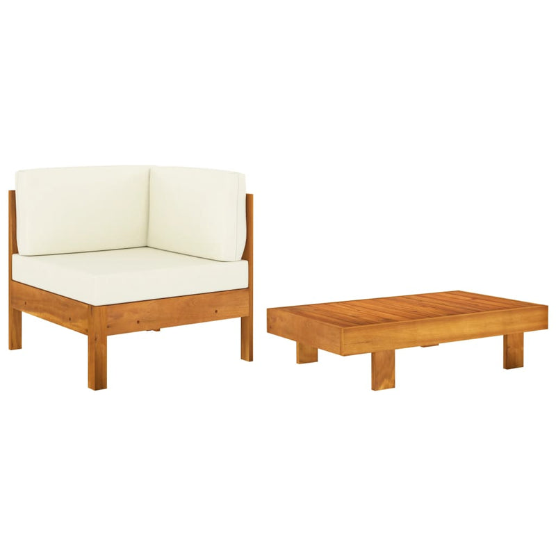 2 Piece Garden Lounge Set with Cream White Cushions Acacia Wood Payday Deals