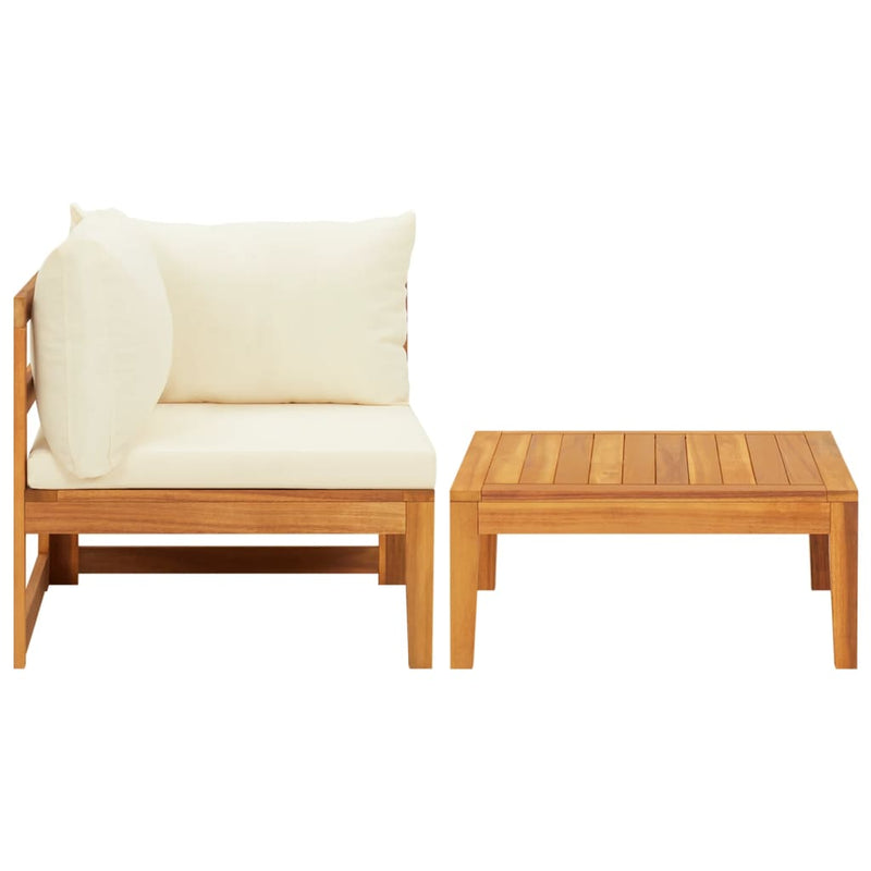 2 Piece Garden Lounge Set with Cream White Cushions Acacia Wood Payday Deals