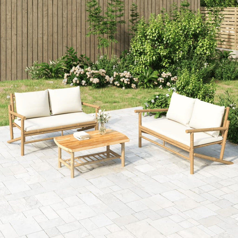 2 Piece Garden Lounge Set with Cream White Cushions Bamboo Payday Deals