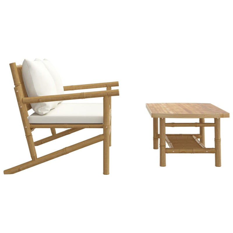 2 Piece Garden Lounge Set with Cream White Cushions Bamboo Payday Deals