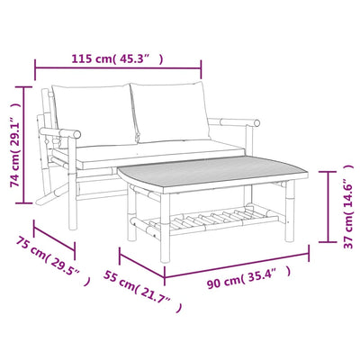 2 Piece Garden Lounge Set with Cream White Cushions Bamboo Payday Deals