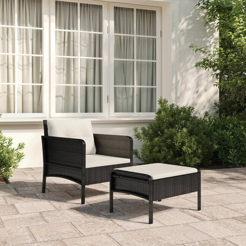 2 Piece Garden Lounge Set with Cushions Black Poly Rattan Payday Deals
