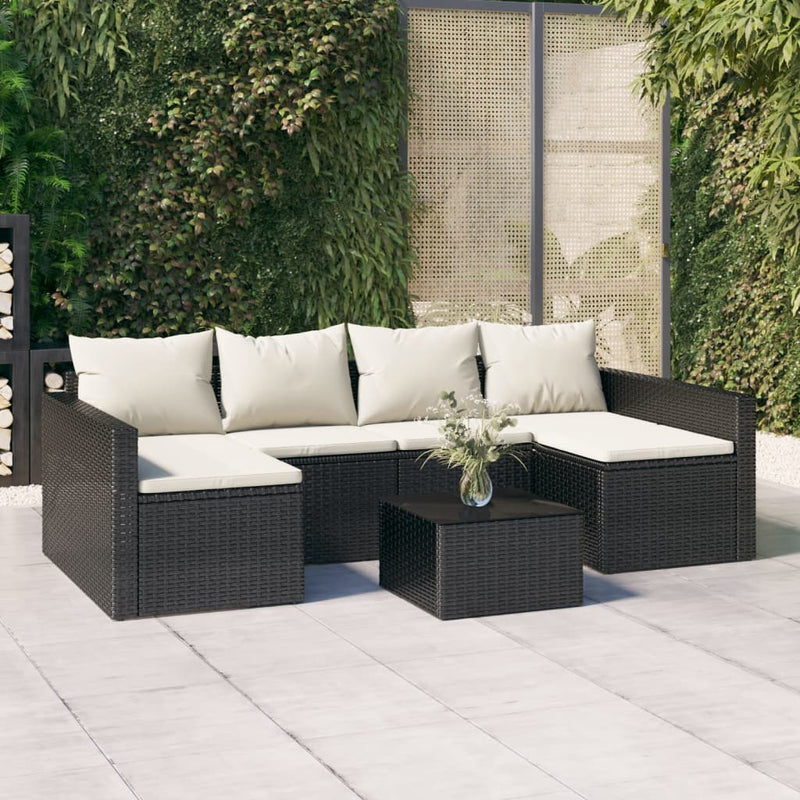 2 Piece Garden Lounge Set with Cushions Black Poly Rattan Payday Deals