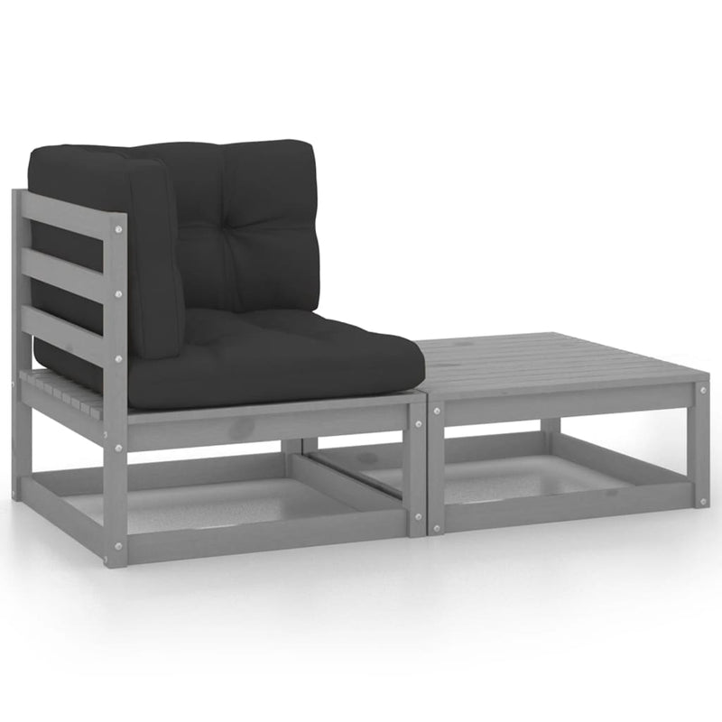 2 Piece Garden Lounge Set with Cushions Grey Solid Pinewood Payday Deals