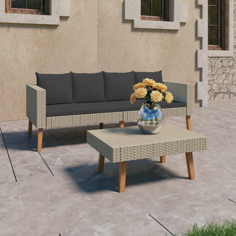2 Piece Garden Lounge Set with Cushions Poly Rattan Beige Payday Deals