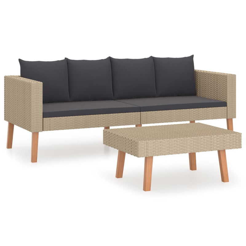 2 Piece Garden Lounge Set with Cushions Poly Rattan Beige Payday Deals