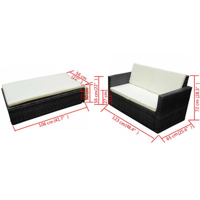 2 Piece Garden Lounge Set with Cushions Poly Rattan Black Payday Deals