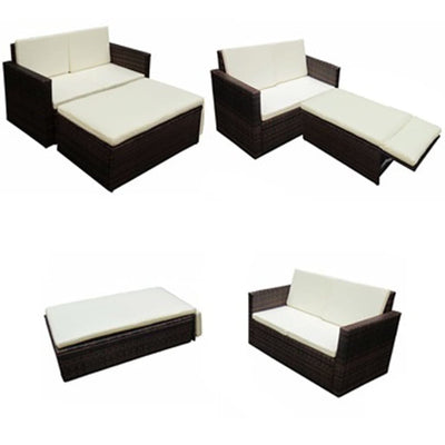 2 Piece Garden Lounge Set with Cushions Poly Rattan Brown Payday Deals