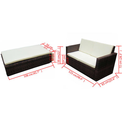 2 Piece Garden Lounge Set with Cushions Poly Rattan Brown Payday Deals
