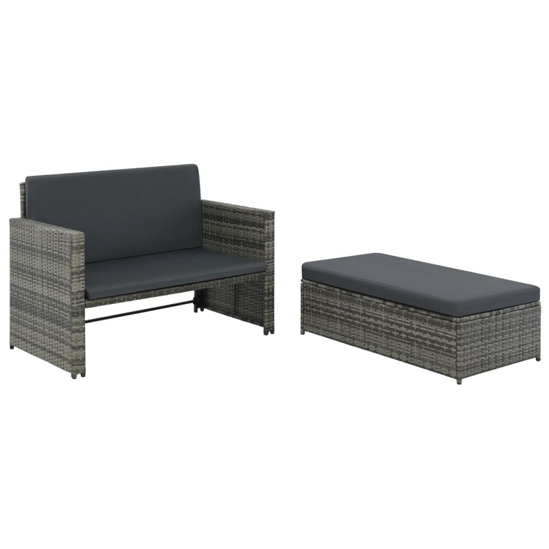 2 Piece Garden Lounge Set with Cushions Poly Rattan Grey Payday Deals
