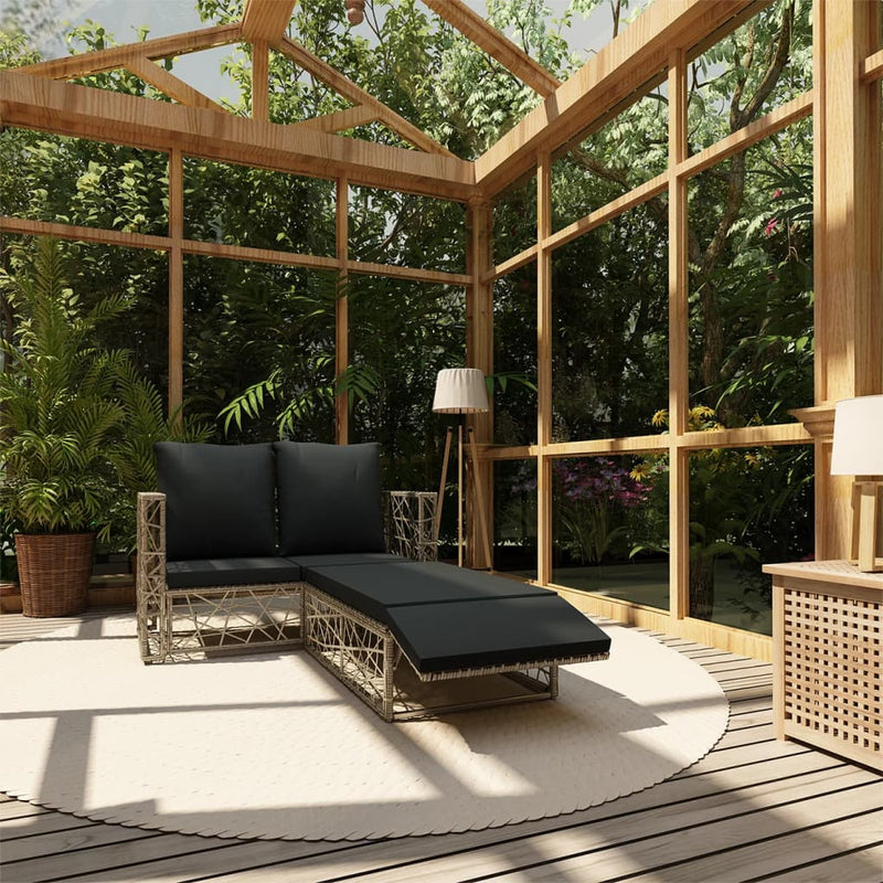 2 Piece Garden Lounge Set with Cushions Poly Rattan Grey Payday Deals