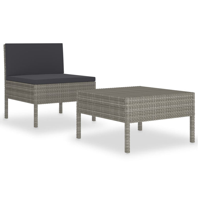 2 Piece Garden Lounge Set with Cushions Poly Rattan Grey Payday Deals
