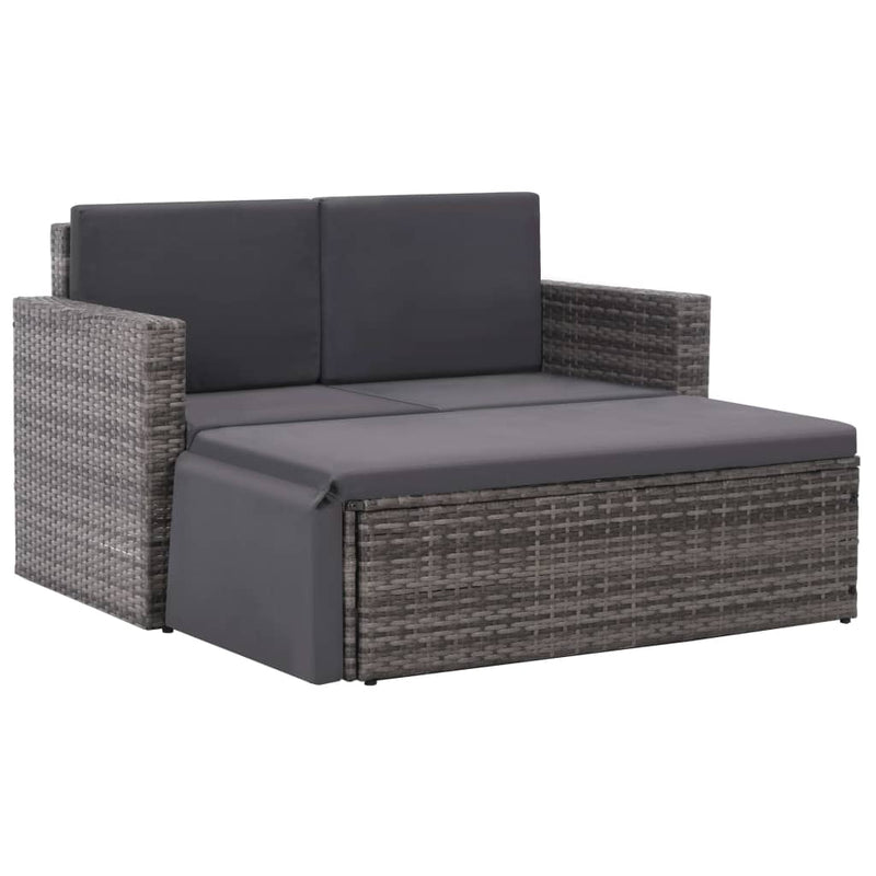 2 Piece Garden Lounge Set with Cushions Poly Rattan Grey Payday Deals