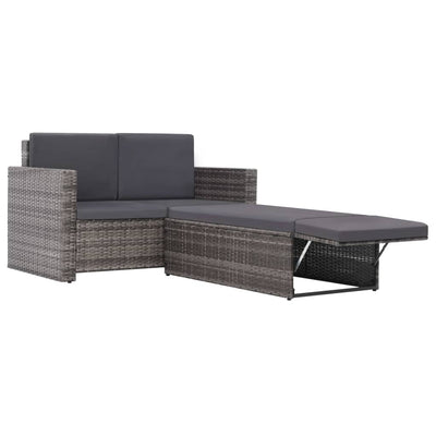 2 Piece Garden Lounge Set with Cushions Poly Rattan Grey Payday Deals
