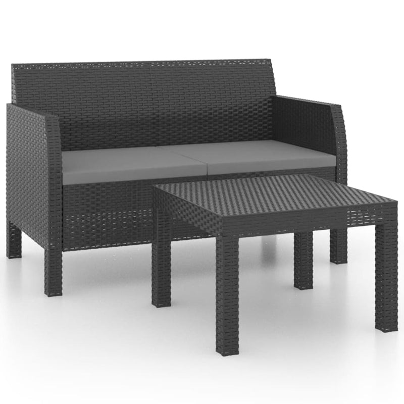 2 Piece Garden Lounge Set with Cushions PP Rattan Anthracite Payday Deals