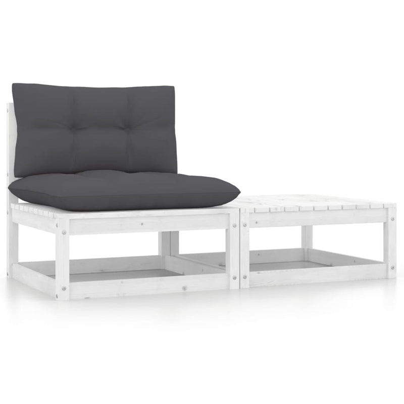 2 Piece Garden Lounge Set with Cushions White Solid Pinewood Payday Deals