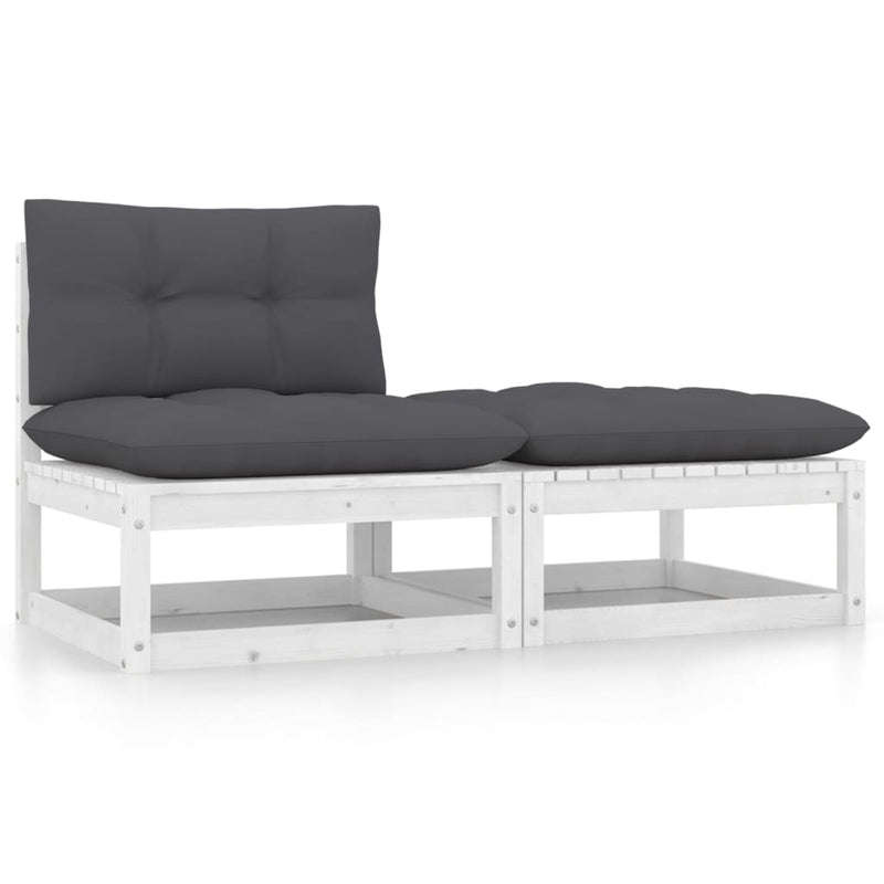2 Piece Garden Lounge Set with Cushions White Solid Pinewood Payday Deals
