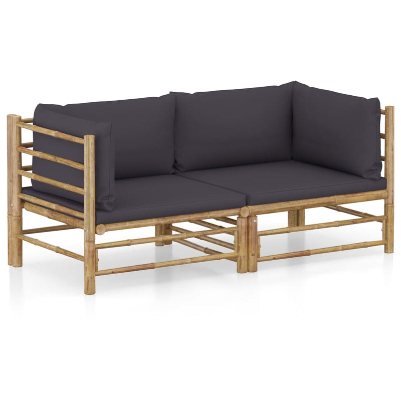 2 Piece Garden Lounge Set with Dark Grey Cushions Bamboo Payday Deals