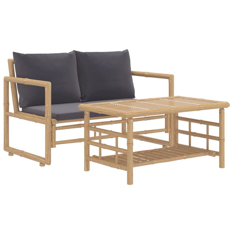 2 Piece Garden Lounge Set with Dark Grey Cushions Bamboo Payday Deals