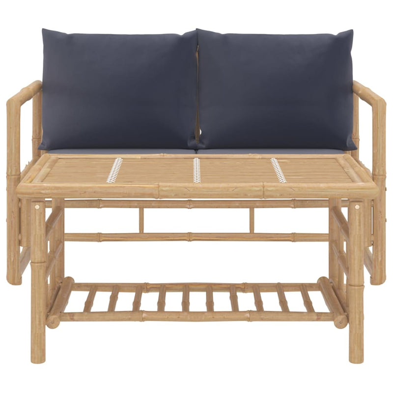 2 Piece Garden Lounge Set with Dark Grey Cushions Bamboo Payday Deals