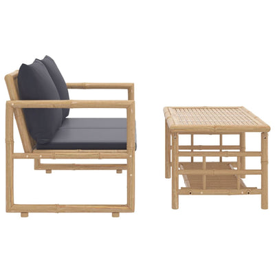 2 Piece Garden Lounge Set with Dark Grey Cushions Bamboo Payday Deals