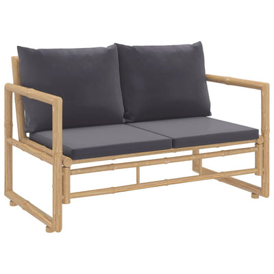 2 Piece Garden Lounge Set with Dark Grey Cushions Bamboo Payday Deals