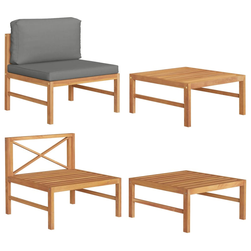 2 Piece Garden Lounge Set with Dark Grey Cushions Teak Wood Payday Deals
