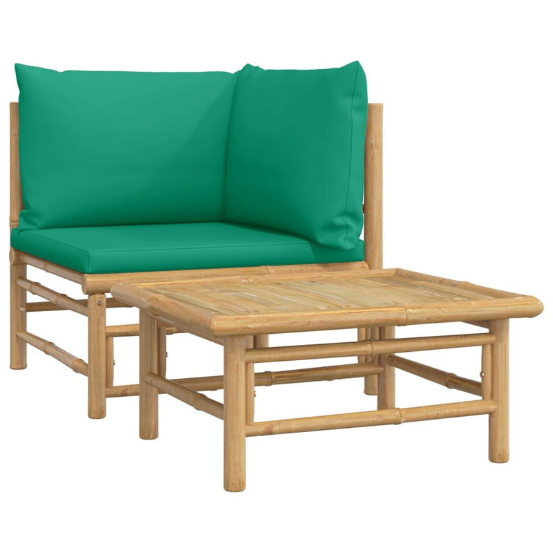 2 Piece Garden Lounge Set with Green Cushions Bamboo Payday Deals