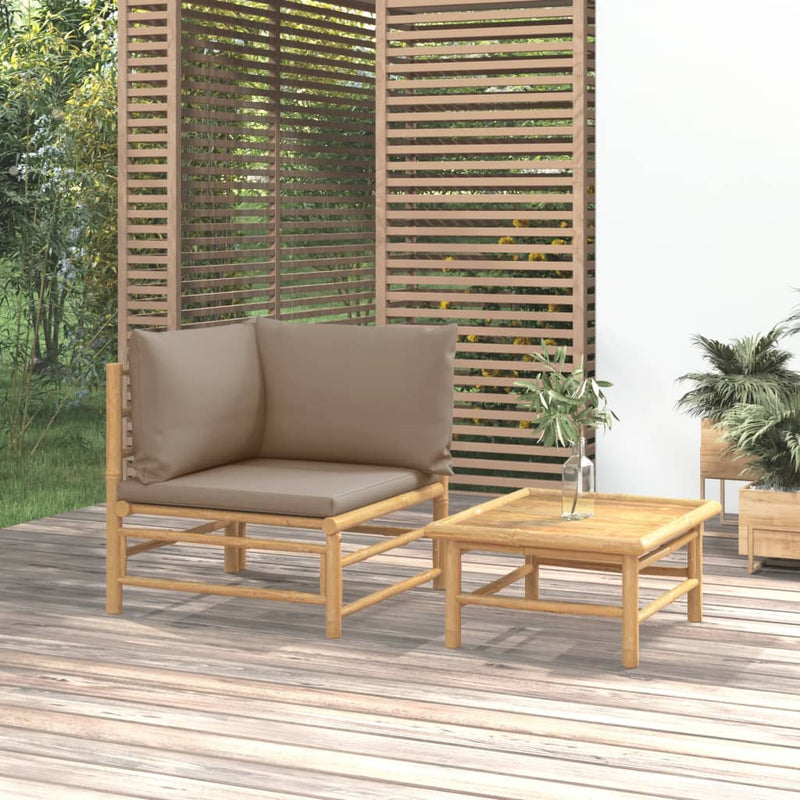 2 Piece Garden Lounge Set with Taupe Cushions Bamboo Payday Deals