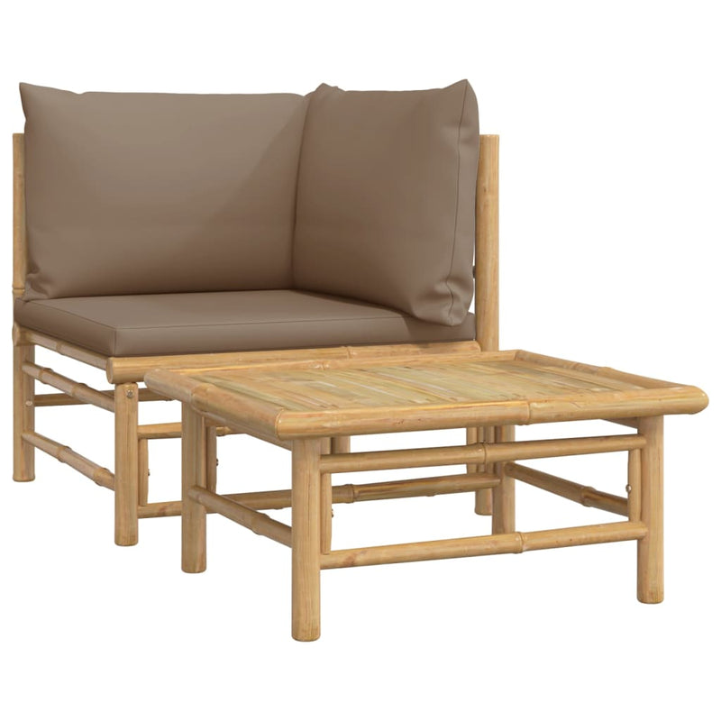 2 Piece Garden Lounge Set with Taupe Cushions Bamboo Payday Deals