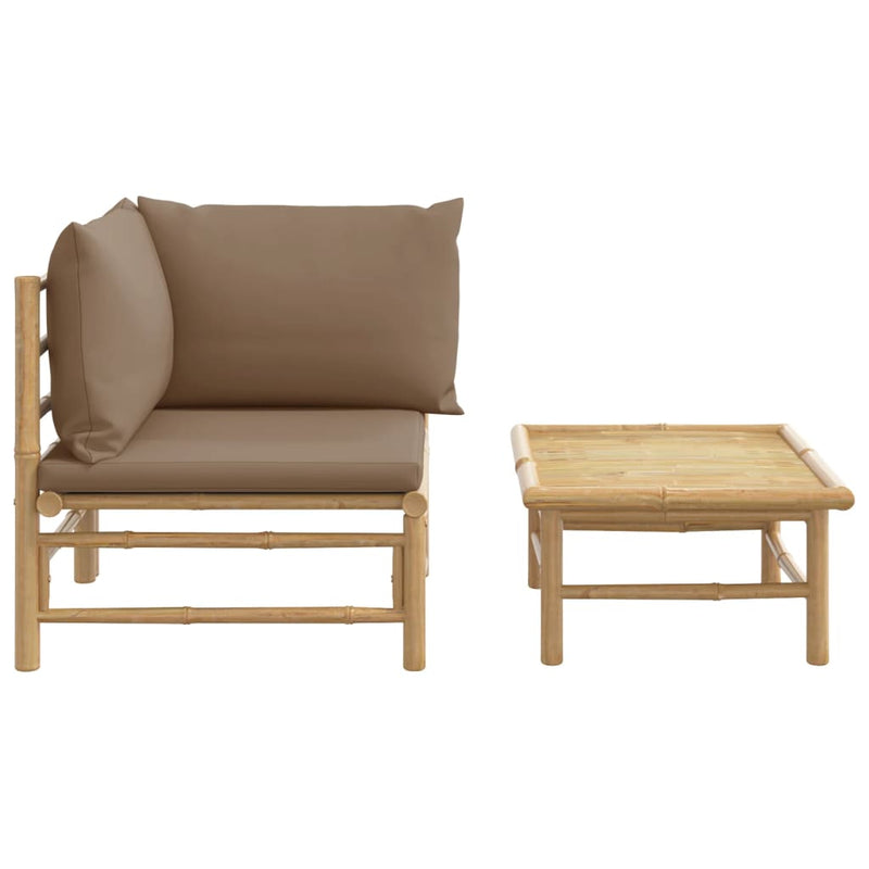 2 Piece Garden Lounge Set with Taupe Cushions Bamboo Payday Deals