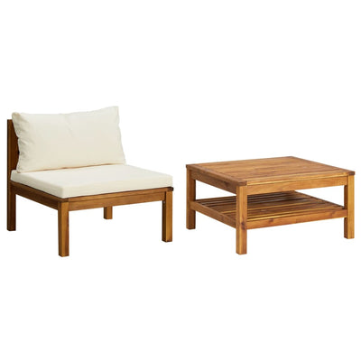 2 Piece Garden Sofa Set with Cream White Cushions Acacia Wood Payday Deals