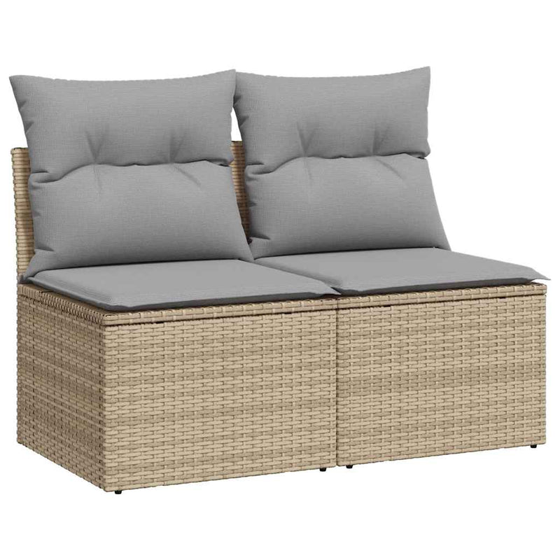2 Piece Garden Sofa Set with Cushions Beige Poly Rattan Acacia Payday Deals